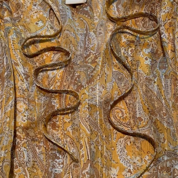 Size X-Small Rachel Zoe Gold/Gray Ruffled Cap Sleeve Blouse - Picture 2 of 6